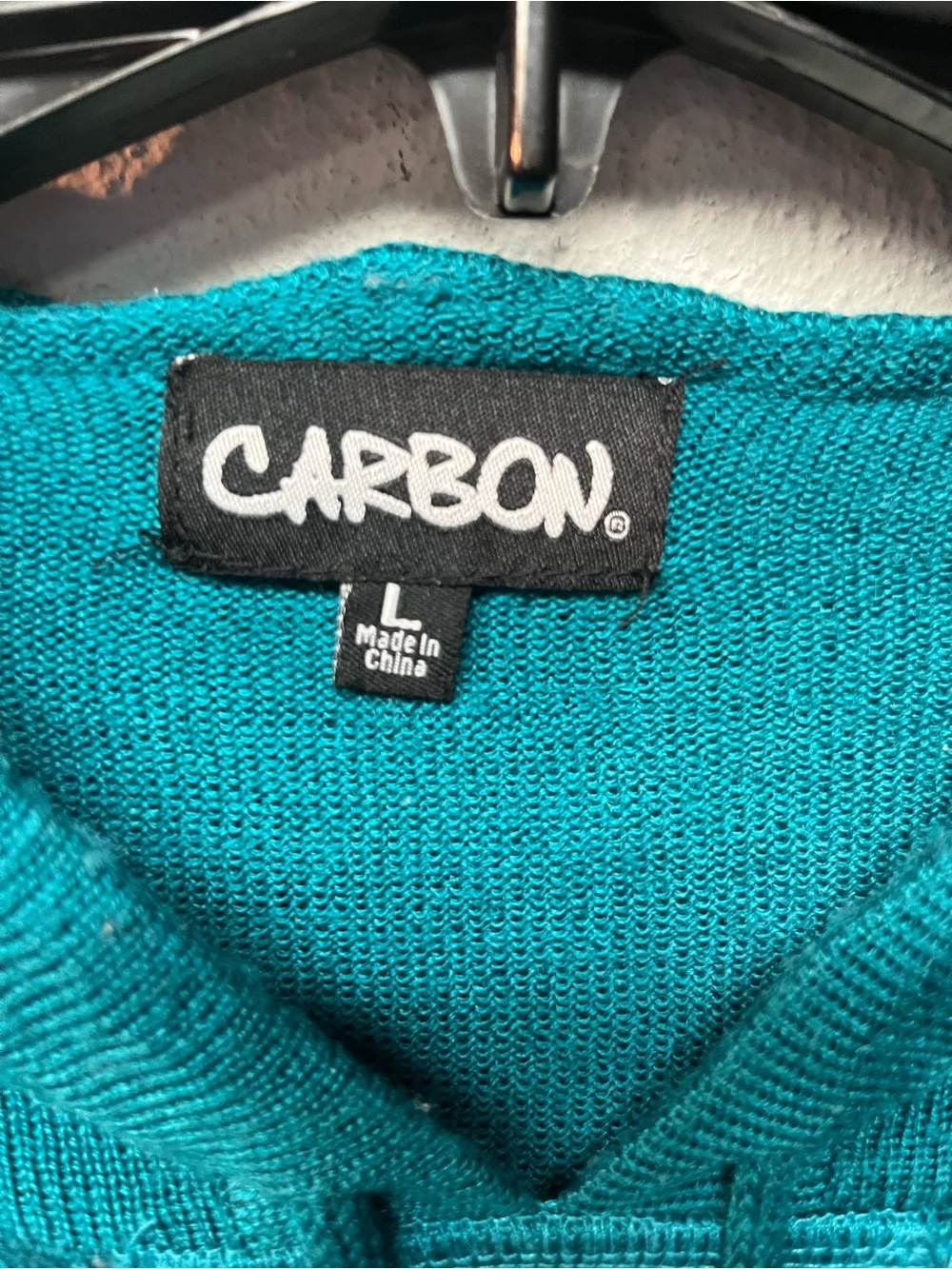 Carbon Teal Crewneck Hoodie Sweater with Striped Fair Isle Bands lightweight - Picture 3 of 5